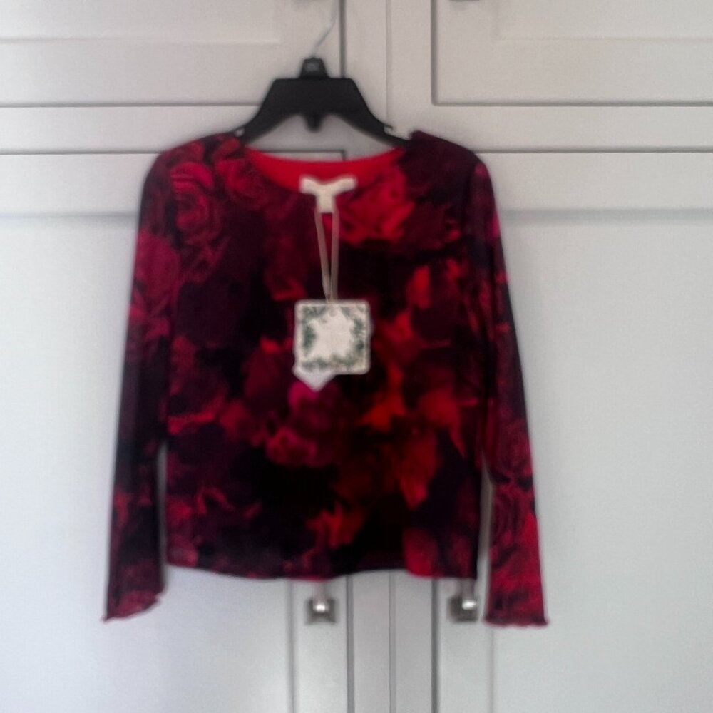 Chelsea & Violet Girls Rose design long sleeve stretch tee, size 6, nwt